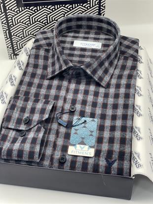 Klasik Uzun Kol Kışlık Ekoseli Oduncu Yaka Altı Düğmeli Pamuklu Hediye Kutulu Erkek Gömlek FS-003134 - Bordo