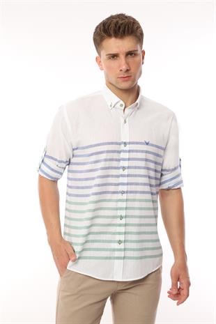 Slim Fit Uzun Kol Panolu Keten Hediye Kutulu Kolay Ütülenebilir Erkek Gömlek FS-002996 - Yeşil