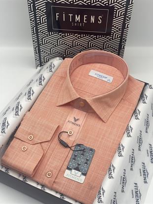 Klasik Uzun Kol Keten Yaka Alttan Düğmeli Hediye Kutulu Erkek Gömlek FS-003686 - Oranj