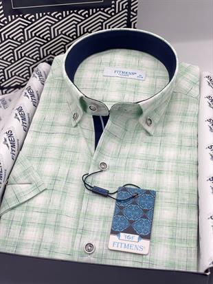 Klasik Kısa Kol Keten Hediye Kutulu Erkek Gömlek FS-004165 - Yeşil