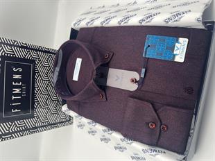Klasik Uzun Kol Kışlık Kuşgözü Yaka Düğmeli Yünlü %100 Cotton Hediye Kutulu Erkek Gömlek FS-003768 - Bordo