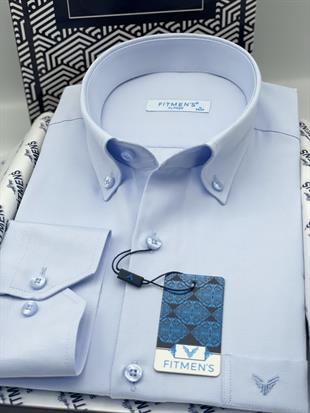 Klasik Uzun Kol Pamuklu Yaka Düğmeli Hediye Kutulu Kolay Ütülenebilir Erkek Gömlek FS-003897 - Buz Mavi