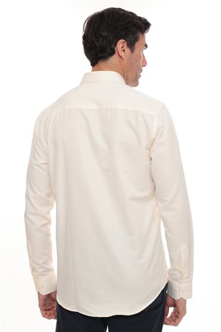 Slim Fit Uzun Kol Pamuklu Hediye Kutulu Kolay Ütülenebilir Erkek Gömlek FS-002225 - Krem