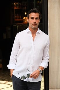 Slim Fit Uzun Kol %100 Keten Nefes Alabilen Kumaştan Hediye Kutulu Erkek Gömlek FS-004170 - Beyaz