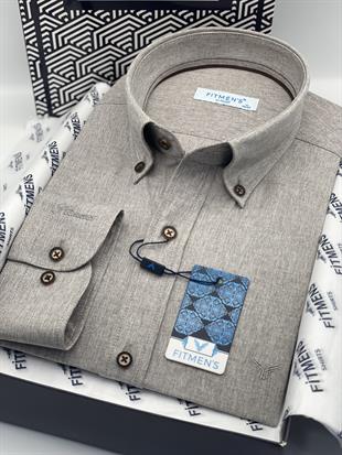 Klasik Uzun Kol Yaka Düğmeli Cepsiz Hediye Kutulu Erkek Gömlek FS-004209 - Kahverengi