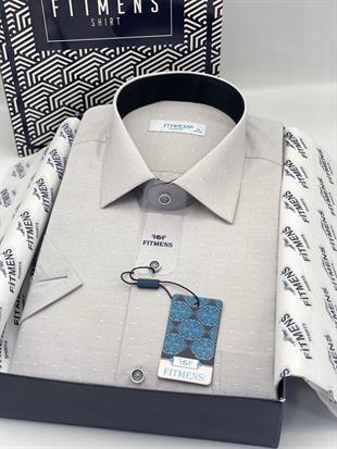 Klasik Kısa Kol Desenli Hediye Kutulu Erkek Gömlek FS-004153 - Gri