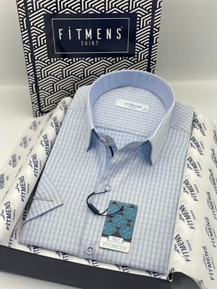 Klasik Kısa Kol Kareli Hediye Kutulu Erkek Gömlek FS-004157 - Açık Mavi