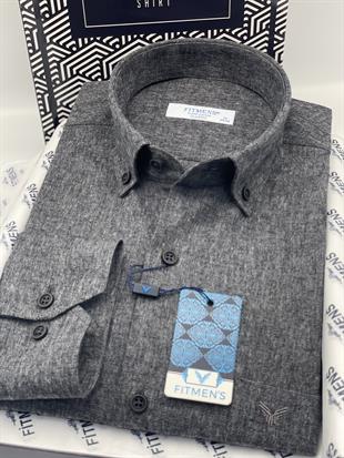 Klasik Uzun Kol Kışlık Oduncu Yaka Düğmeli Pamuklu Hediye Kutulu Erkek Gömlek Y.Filafil FS-003136 - Gri