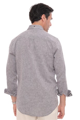 Slim Fit Uzun Kol Yaka Düğmeli Nefes Alan Keten Hediye Kutulu Erkek Gömlek FS-004548 - Kahverengi