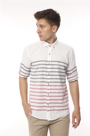 Slim Fit Uzun Kol Panolu Keten Hediye Kutulu Kolay Ütülenebilir Erkek Gömlek FS-002996 - Bordo