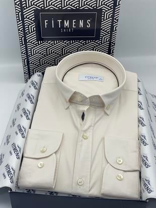 Slim Fit Uzun Kol Yıkamalı Gabardin Hediye Kutulu Erkek Gömlek FS-001364 - Krem