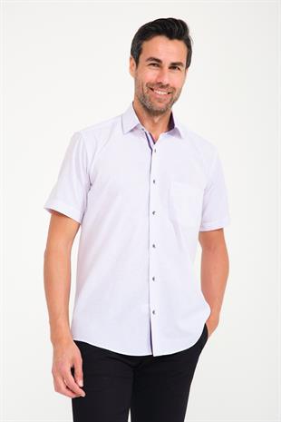 Klasik Kısa Kol Keten Cotton Garneli Hediye Kutulu Erkek Gömlek FS-000748 - Açık Lila