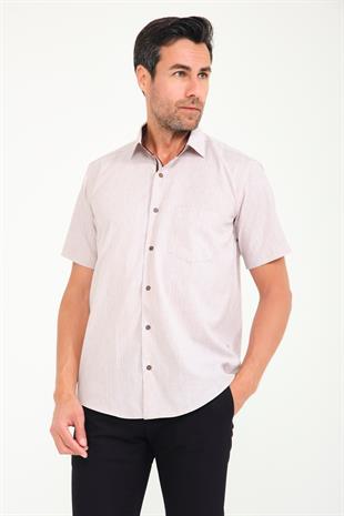 Klasik Kısa Kol Neon Nokta Armür Hediye Kutulu Erkek Gömlek FS-001216 - Bej