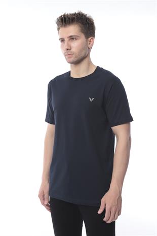 Slim Fit Kısa Kol Nakışlı %100 Pamuklu T-Shirt FS-003011 - Lacivert