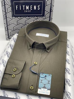 Slim Fit Uzun Kol Yıkamalı Gabardin Hediye Kutulu Erkek Gömlek FS-001364 - Haki