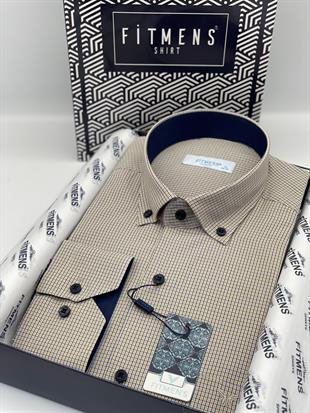 Klasik Uzun Kol Pöti Kareli Yaka Düğmeli Hediye Kutulu Erkek Gömlek FS-002273 - Sarı