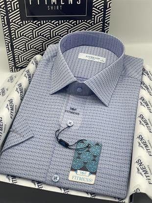 Klasik Kısa Kol Desenli Hediye Kutulu Erkek Gömlek FS-004159 - Mavi