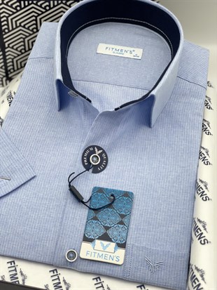 Klasik Kısa Kol Keten Cotton Hediye Kutulu Erkek Gömlek FS-003624 - Mavi