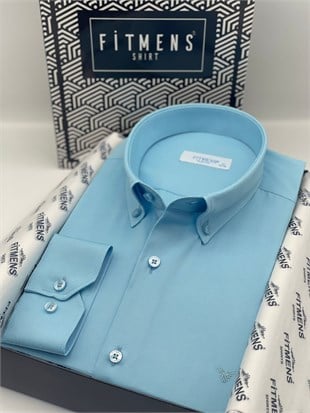 Slim Fit Uzun Kol Pamuklu Hediye Kutulu Kolay Ütülenebilir Erkek Gömlek FS-002225 - Turkuaz