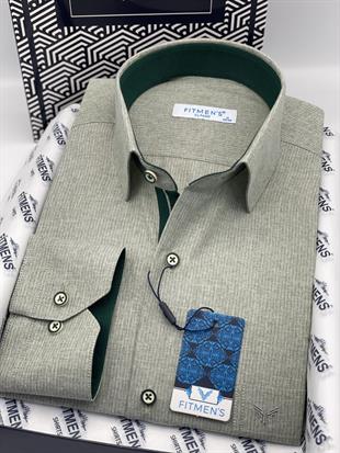 Klasik Uzun Kol Keten Cotton Hediye Kutulu Erkek Gömlek FS-001261 - Yeşil