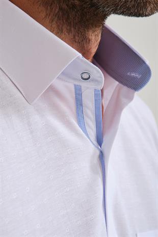 Klasik Kısa Kol Neon Çiçek Armür Hediye Kutulu Erkek Gömlek FS-001214 - Beyaz