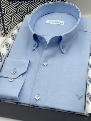 Slim Fit Uzun Kol Pamuklu Hediye Kutulu Kolay Ütülenebilir Erkek Gömlek FS-002225 - Mavi