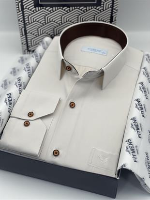 Klasik Uzun Kol Gabardin Düz Hediye Kutulu Erkek Gömlek FS-002155 - Ekru