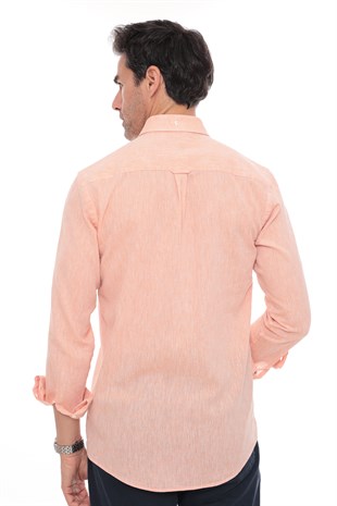 Slim Fit Uzun Kol Yaka Düğmeli Nefes Alan Keten Hediye Kutulu Erkek Gömlek FS-004548 - Oranj