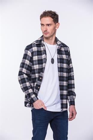 Oversize Yeni Sezon Gömlek Yaka Pamuklu Oduncu Hediye Kutulu Erkek Gömlek FS-002203 - Lacivert