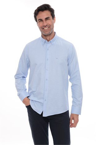 Slim Fit Uzun Kol Pamuklu Hediye Kutulu Kolay Ütülenebilir Erkek Gömlek FS-002225 - Buz Mavi