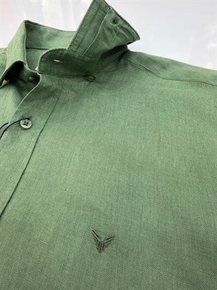 Slim Fit Uzun Kol %100 Keten Nefes Alabilen Kumaştan Hediye Kutulu Erkek Gömlek FS-004170 - Yeşil