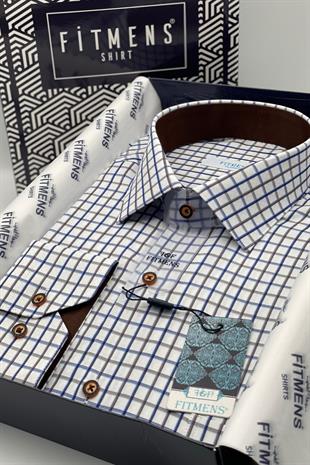 Klasik Uzun Kol Renkli Kareli Hediye Kutulu Erkek Gömlek FS-002154 - Beyaz Kahve