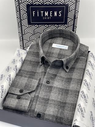 Klasik Uzun Kol Kışlık %100 Cotton Yaka Düğmeli Hediye Kutulu Erkek Gömlek FS-003135 - Siyah