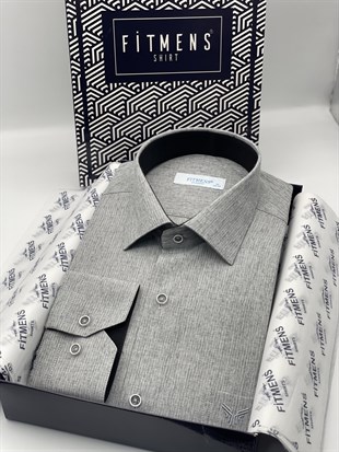 Klasik Uzun Kol Keten Cotton Hediye Kutulu Erkek Gömlek FS-001261 - Koyu Gri