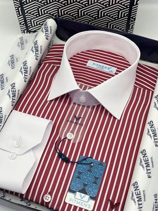 Klasik Uzun Kol Cepsiz Yaka Manşet Beyaz Hediye Kutulu Erkek Gömlek FS-004328 - Bordo Beyaz