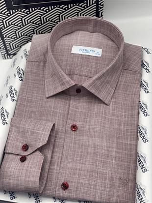 Klasik Uzun Kol Keten Yaka Alttan Düğmeli Hediye Kutulu Erkek Gömlek FS-003686 - Koyu Bordo