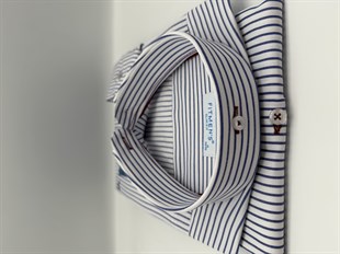 Slim Fit Uzun Kol Premium Çizgili Yaka Düğmeli Hediye Kutulu Erkek Gömlek FS-004440 - Saks Mavi