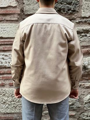 Oversize Gabardin Pamuklu Hediye Kutulu Erkek Ceket Gömlek FS-003868 - Bej