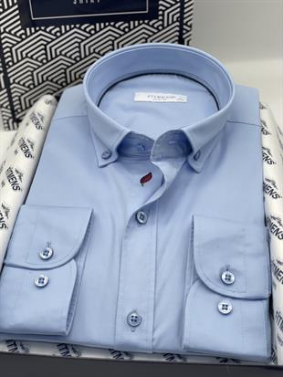 Slim Fit Uzun Kol Yıkamalı Gabardin Hediye Kutulu Erkek Gömlek FS-001364 - Mavi