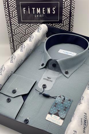 Klasik Uzun Kol Pöti Kareli Yaka Düğmeli Hediye Kutulu Erkek Gömlek FS-002273 - Yeşil