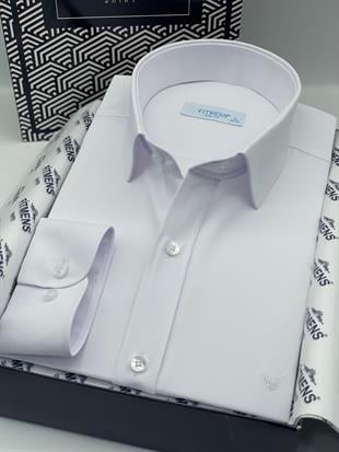 Slim Fit Uzun Kol Saten Hediye Kutulu Kolay Ütülenebilir Erkek Gömlek FS-002968 - Beyaz