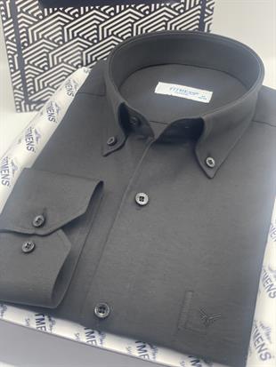 Klasik Uzun Kol Pamuklu Yaka Düğmeli Hediye Kutulu Kolay Ütülenebilir Erkek Gömlek FS-003897 - Siyah