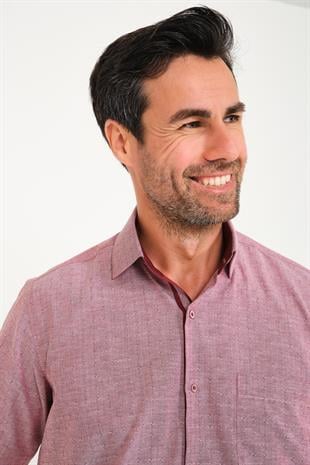 Klasik Kısa Kol Neon Çiçek Armür Hediye Kutulu Erkek Gömlek FS-001214 - Bordo