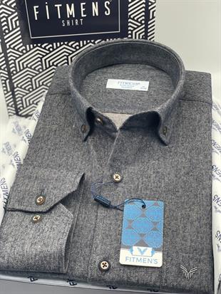 Klasik Uzun Kol Kışlık %100 Cotton Filafil Yaka Düğmeli Hediye Kutulu Erkek Gömlek FS-003766 - Lacivert Kahve