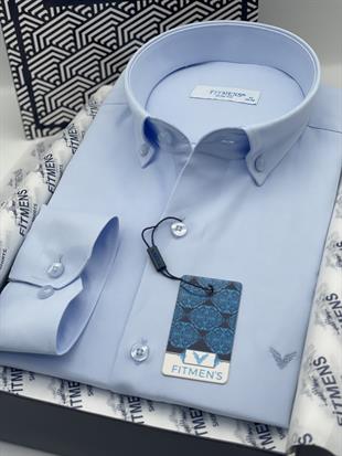 Slim Fit Uzun Kol Pamuklu Hediye Kutulu Kolay Ütülenebilir Erkek Gömlek FS-002225 - Buz Mavi