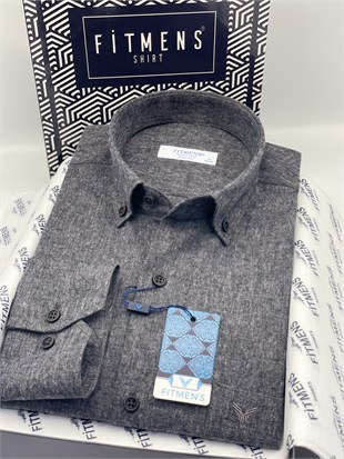Klasik Uzun Kol Kışlık Oduncu %100 Cotton Filafil Yaka Düğmeli Hediye Kutulu Erkek Gömlek FS-003136 - Gri