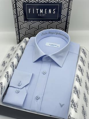 Slim Fit Uzun Kol Ömür Boyu Yakandayım Nakışlı Hediye Kutulu Erkek Gömlek FS-001376 - Mavi