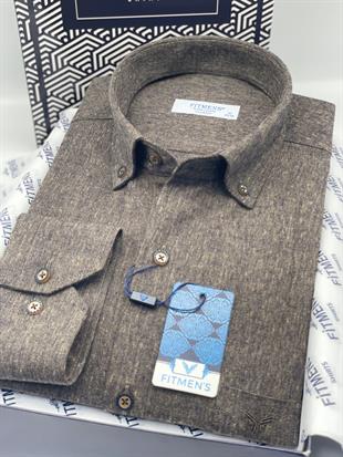 Klasik Uzun Kol Kışlık Oduncu Yaka Düğmeli Pamuklu Hediye Kutulu Erkek Gömlek Y.Filafil FS-003136 - Kahverengi