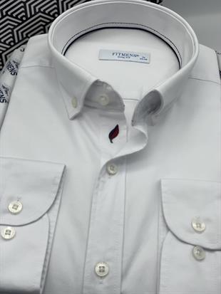 Slim Fit Uzun Kol Yıkamalı Gabardin Hediye Kutulu Erkek Gömlek FS-001364 - Beyaz