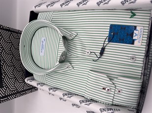 Slim Fit Uzun Kol Premium Çizgili Yaka Düğmeli Hediye Kutulu Erkek Gömlek FS-004440 - Yeşil